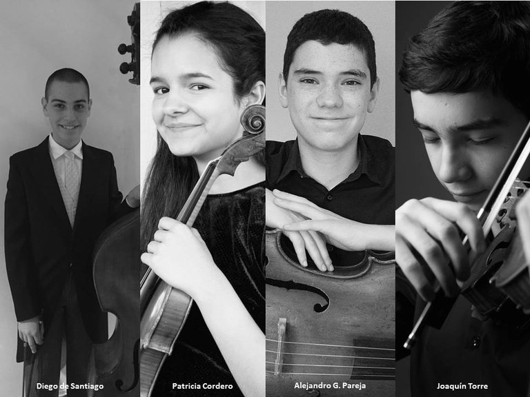A+música.com. Dos violines, violonchelo y contrabajo.